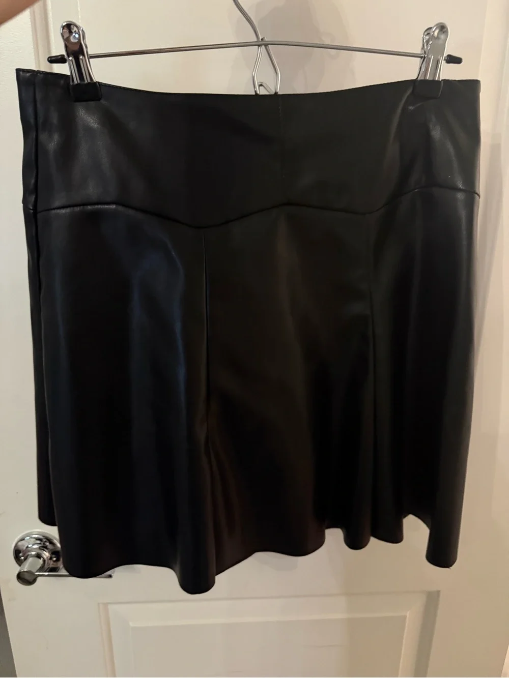Black Faux Leather Flared Skirt